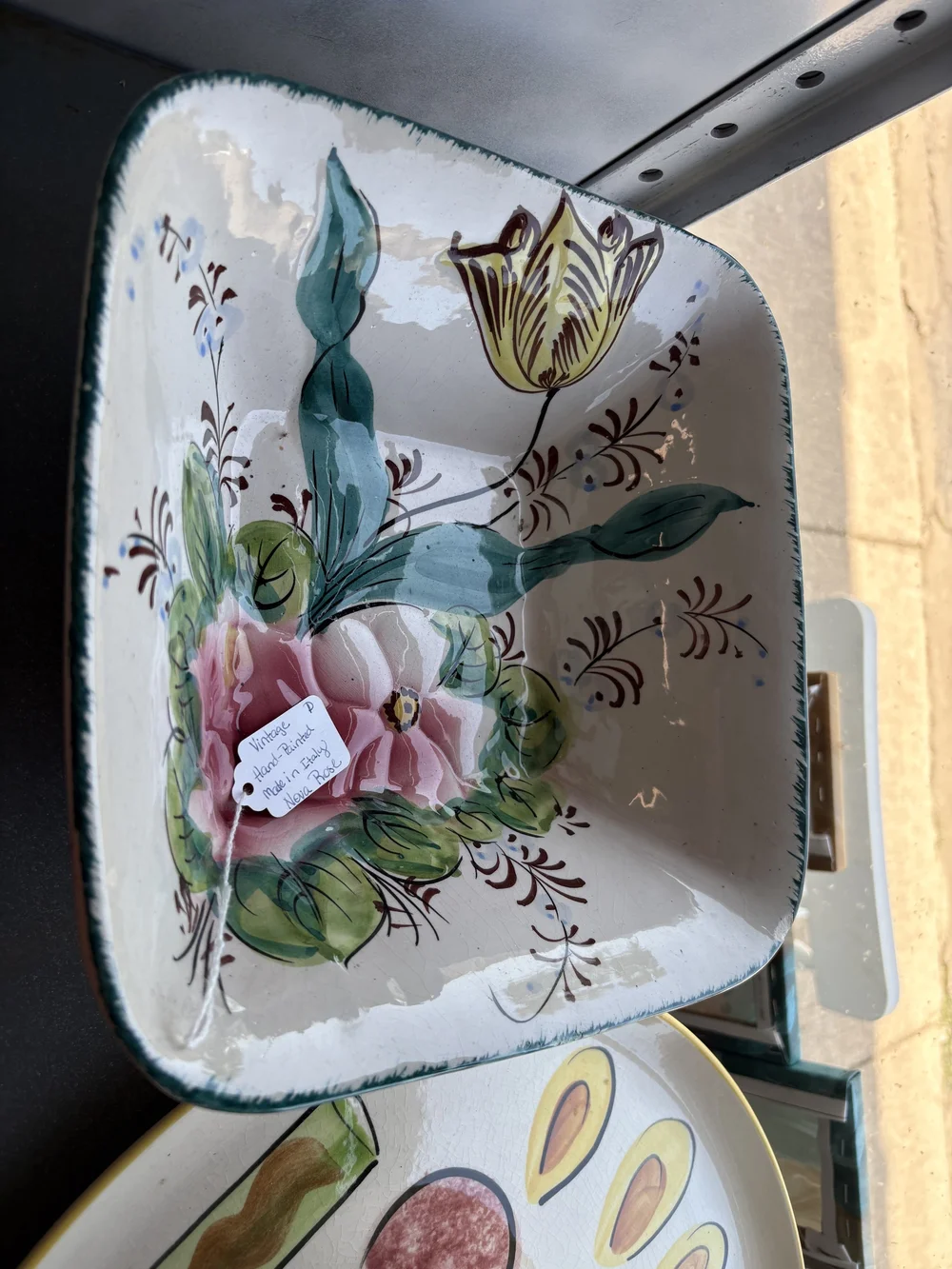 Hand-Painted Floral Ceramic Bowl - Pink, Green & Yellow